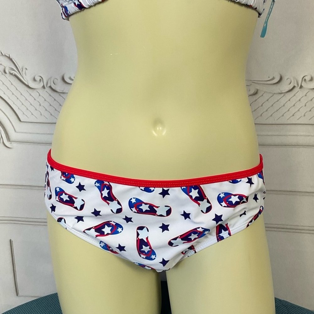 Undercurrent Juniors Patriotic Flip Flop 2 Piece Swimsuit Large Bikini New - Picture 4 of 11